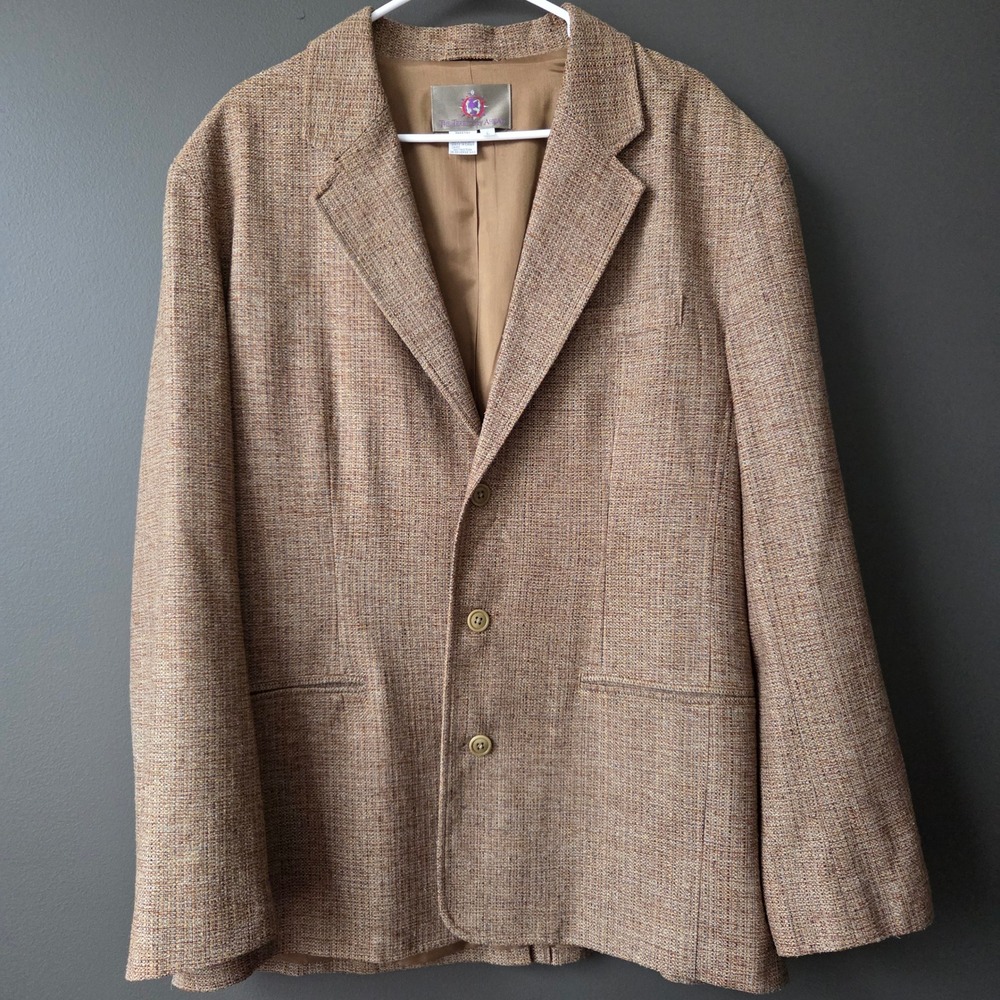 Vtg The Territory Ahead Mens 100% Silk Tweed‎ Blazer Jacket Brown L Academia
